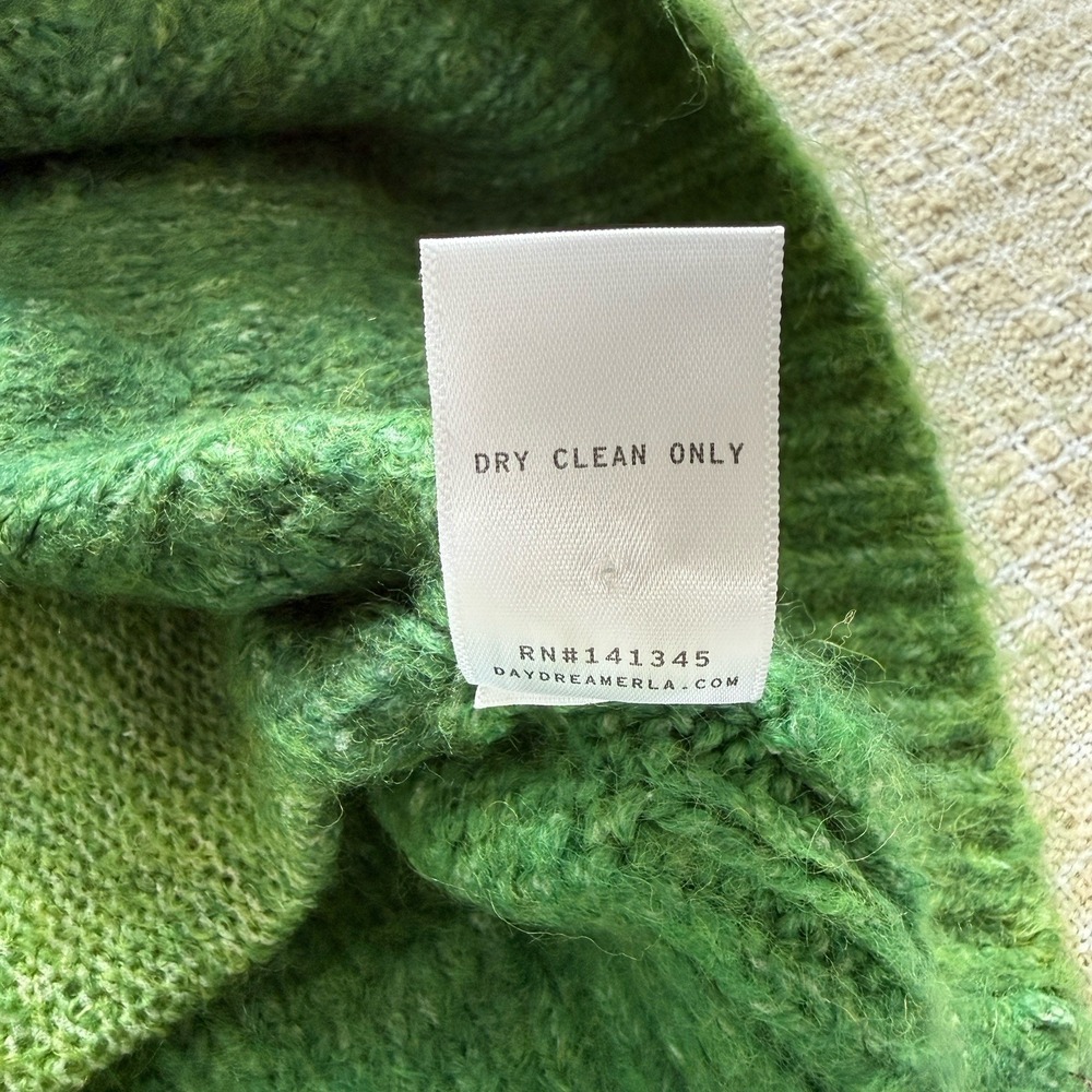 Daydreamer Ombre Cardigan in Green Jade Sz L Cable Knit Fuzzy Wool Blend Grunge - Picture 12 of 15